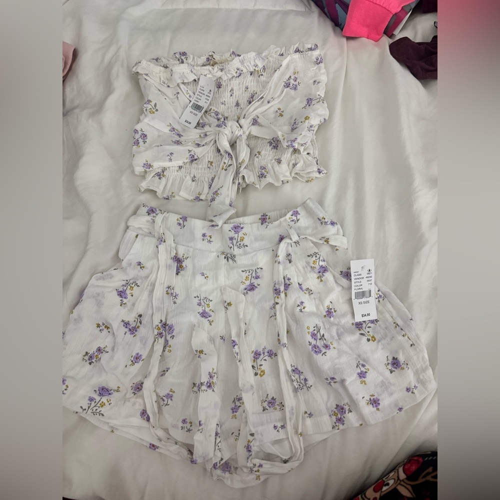 Floral Two-Piece Set with Purple Flowers